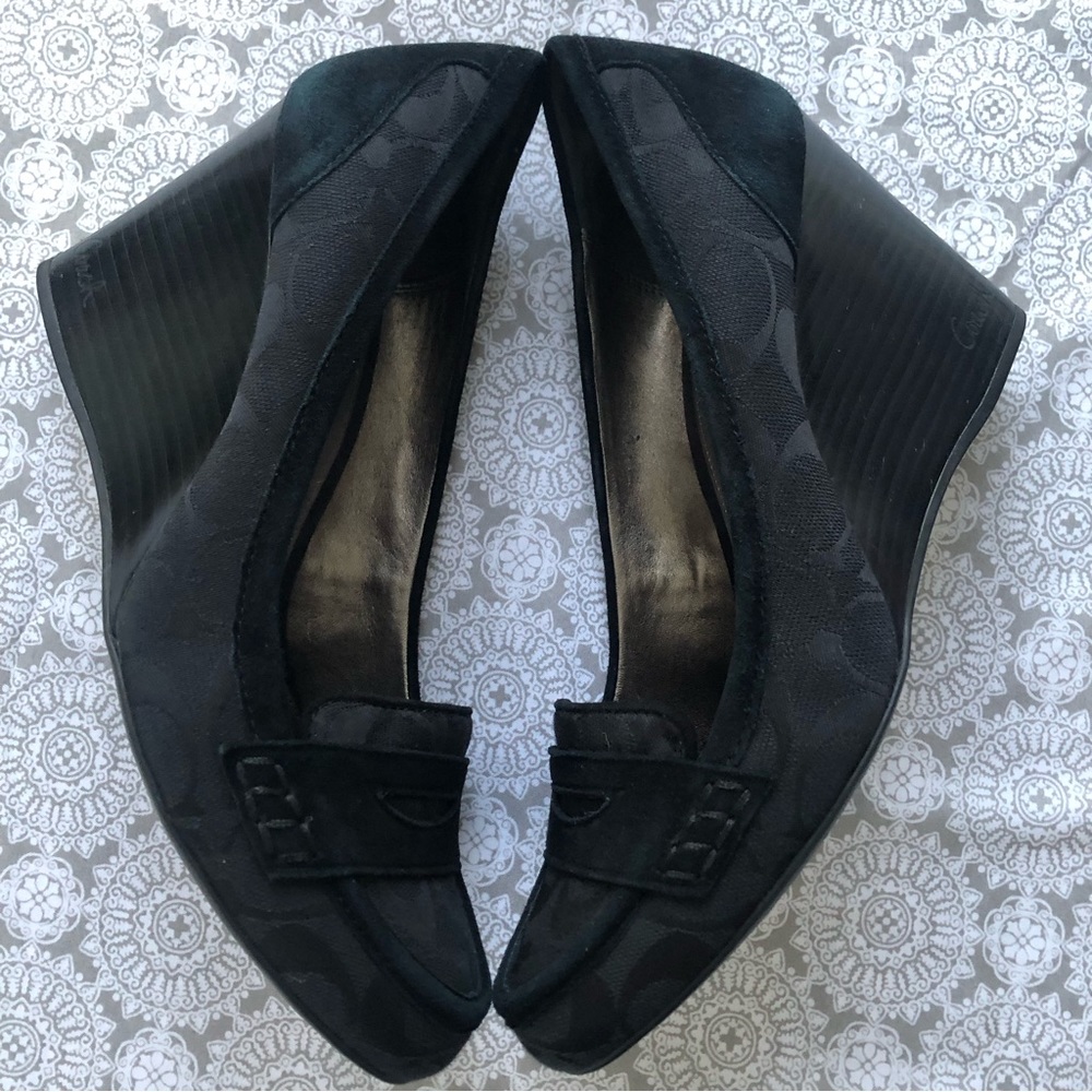 COACH NELA wedge canvas suede penny loafer